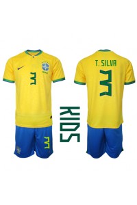 Fotbalové Dres Brazílie Thiago Silva #3 Dětské Domácí Oblečení MS 2022 Krátký Rukáv (+ trenýrky)